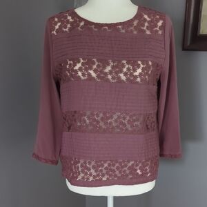 3 For $30. Hinge Mauve Lace Stripe Blouse